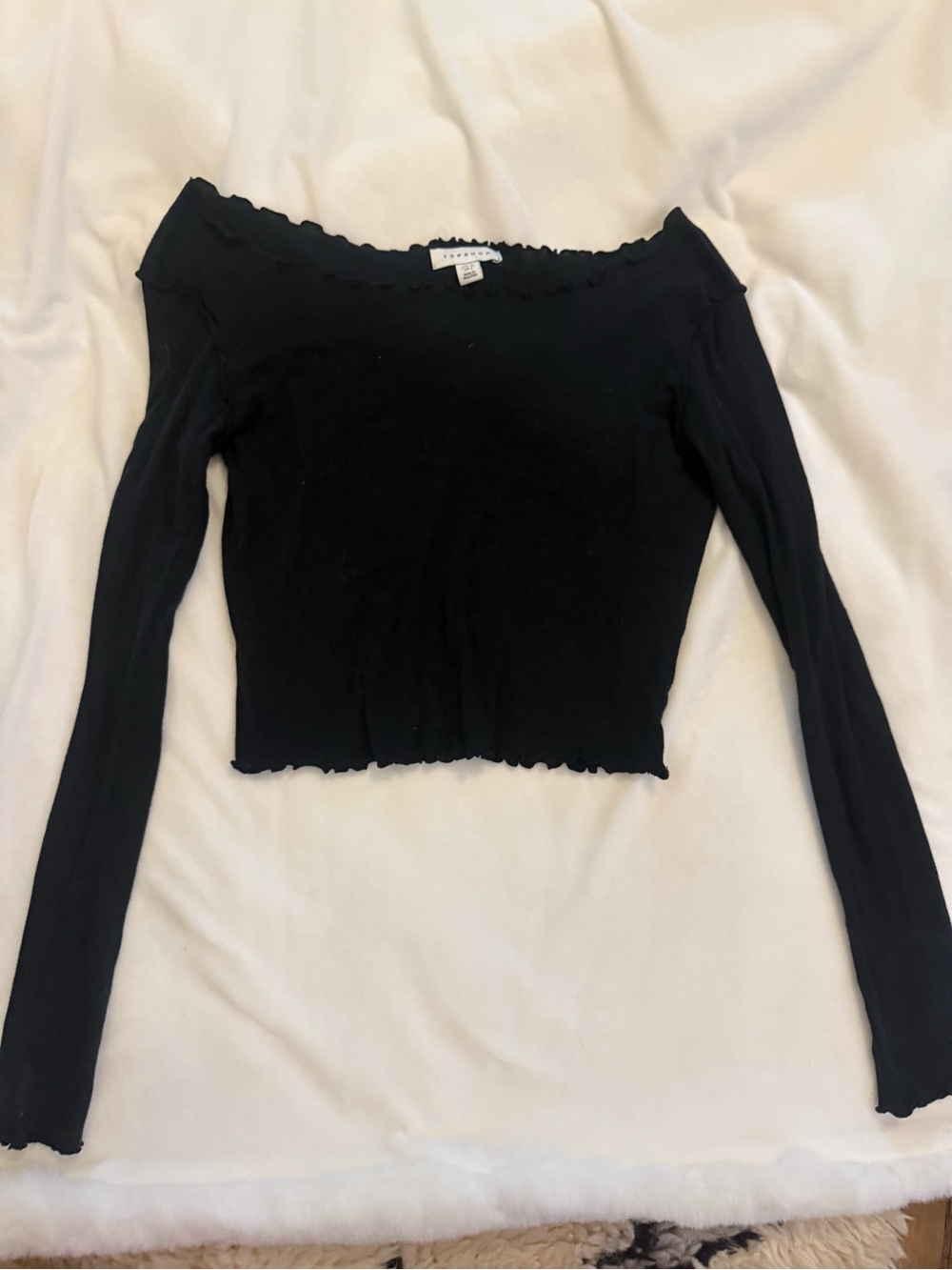 Topshop Black Off-the-Shoulder Ribbed Crop Top
